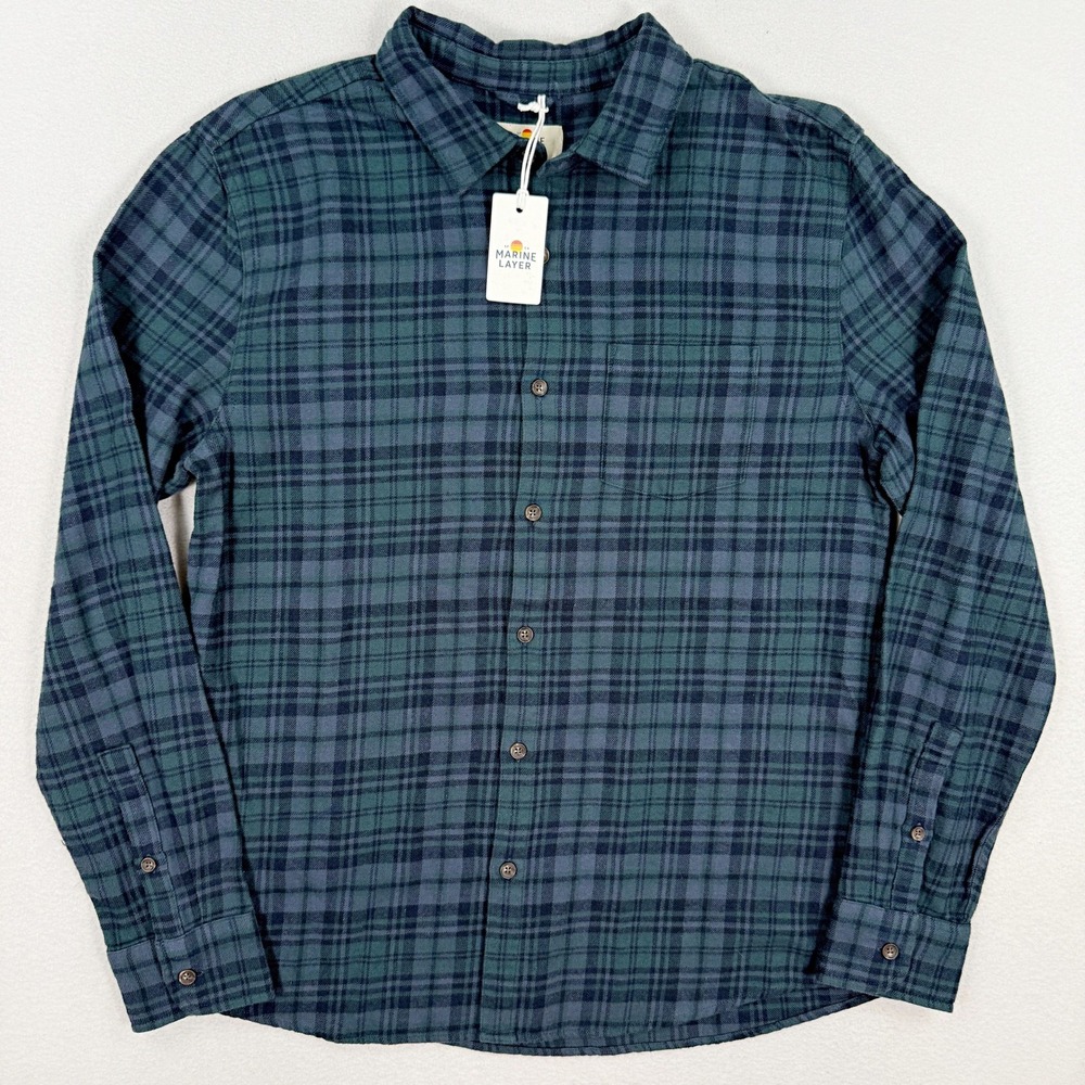 Marine Layer Tahoe Flannel Shirt / Size XXL Mens / Green Navy Plaid NEW